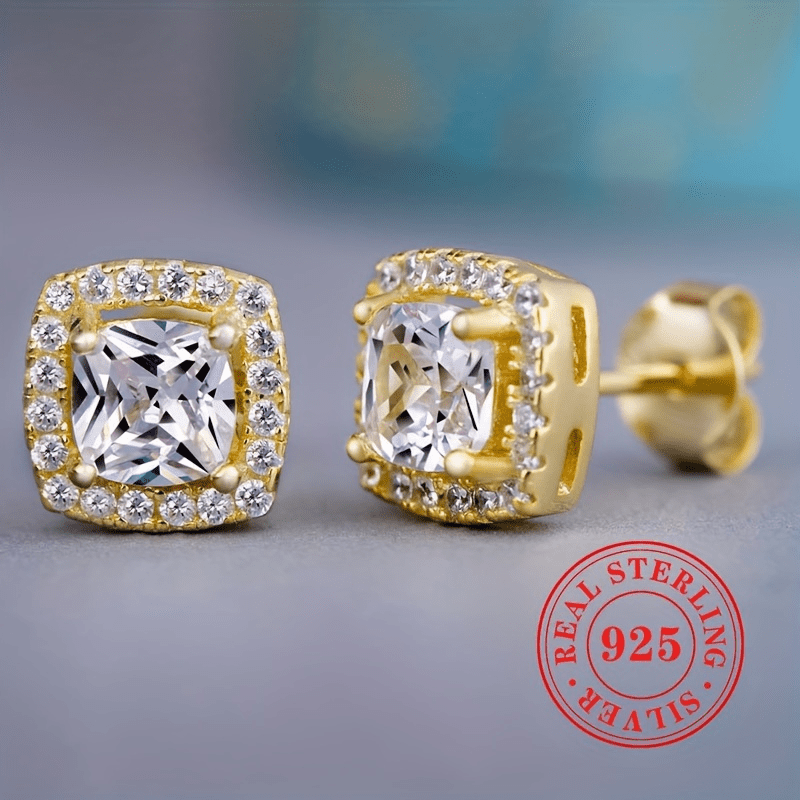 925 Silver CZ Stud Earrings Round & Square Design